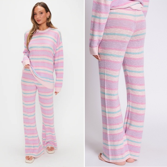 Show Me Your MuMu Pants - NEW Show Me Your Mumu Feel Good Pants in Cotton Candy Stripe Knit Pastel size XL